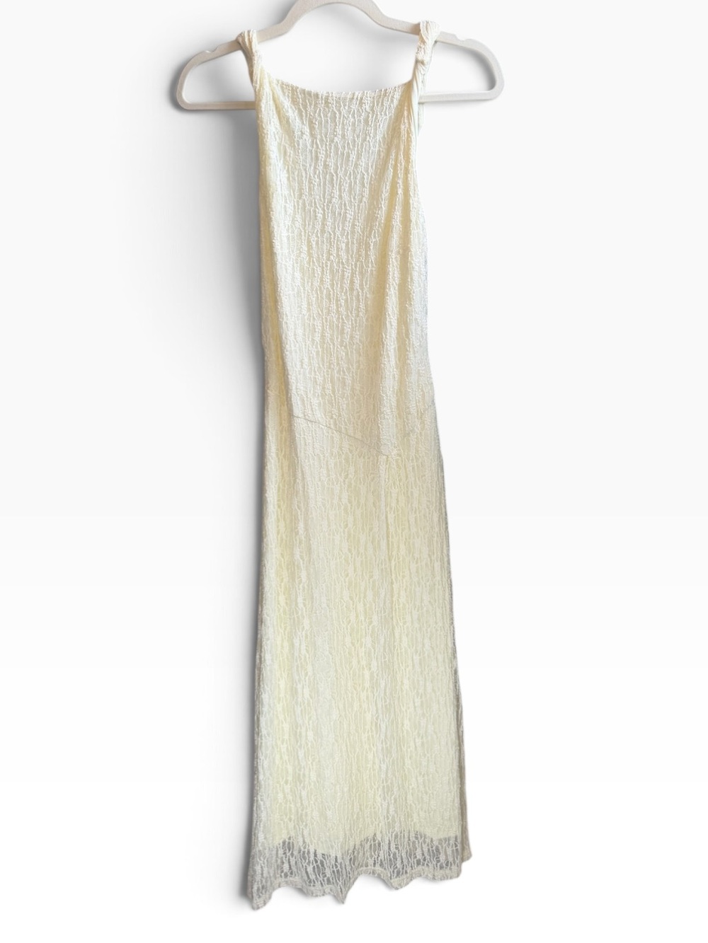 Cream Lace Slip Dress with Knotted Straps
